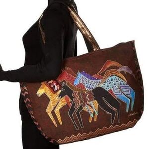 Laurel Burch 277753 Shoulder Tote Zipper Top 23.5"X5.5"X15.25", Native Horses